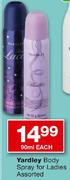 Yardley Body Spray For Ladies-90ml Each