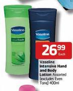 Vaseline Intensive Hand and Body Lotion-400ml Each