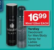 Yardley Deodorant For Men/Body Spray For Ladies Assorted-90/125Ml Each