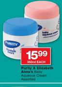 Purity & Elizabeth Anne's Baby Aqueous Cream Assorted-350ml Each