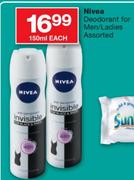 Nivea Deodorant For Men/Ladies Assorted-150ml Each
