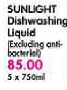 Sunlight Dishwashing Liquid(Excluding Anti-Bacterial)-5 x 750ml