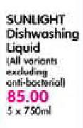 Sunlight Dishwashing Liquid(All Variants Excluding Anti-Bacterial)-5 x 750ml