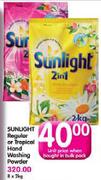 Sunlight Regular or Tropical Hand Washing Powder-2kg Each