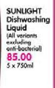 Sunlight Dishwashing Liquid (All Variants Excluding Anti-Bacterial)-5 x 750ml 