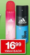 Adidas Deodorant For Men/Ladies-150ml Each