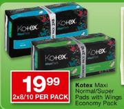 Kotex Maxi Normal/Super Pads With Wings Economy Pack-2x8/10 Per Pack