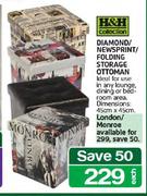 H&H Collection Diamond/Newsprint/Folding Storage Ottoman Each