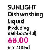 Sunlight Dishwashing Liquid (Excluding Anti-Bacterial)-6X400ml