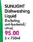 Sunlight Dishwashing Liquid(Excluding Anti-Bacterial/Citrus-5x750ml