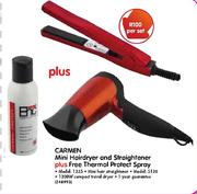 Carmen Mini Hairdryer And Straightener1234+Free Thermal Protect Spray 5138-Per Set