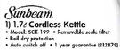 Sunbeam Cordless Kettle-1.7Ltr(SCK-199)