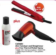 Carmen Mini Hairdryer(5138) and Straightener(1235) Plus Free Thermal Protect Spray
