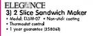 Elegance 2 Slice Sandwich Maker(ELSM-07)