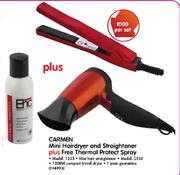 Carmen Mini Hairdryer(5138) and Straightener(1235) Plus Free Thermal Protect Spray