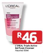 L'Oreal Triple Active Gel Foam Cleanser Assorted- 150ml Each