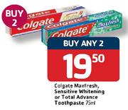 Colgate Maxfresh/Sensitive Whitening/Total Advance Toothpaste-2 x 75ml