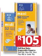 PnP Real Baby Disposable Nappies Midi 52's/Maxi 50's/Maxi Plus 48's/Junior 46's Per Pack