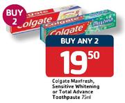 Colgate Maxfresh, Sensitive Whitening Or Total Advance Toothpaste-2 x 75ml