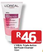 L'Oreal Triple Active Gel Foam Cleanser-150ml Each