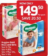 Huggies Gold Boys And Girls(Size 3-72s, 4-60s, 4 Plus-54s, 5-50s)-Per Pack