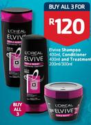 Elvive Shampoo 400ml, Conditioner 400ml And Treatment 200ml/300ml