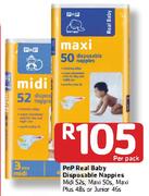 PnP Real Baby Disposable Nappies(Midi 52s, Maxi 50's, Maxi Plus 48s, Or Junior 46s)-Per Pack