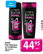 Elvive Hair Shampoo Or Conditioner-400ml Each