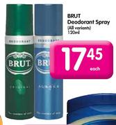 Brut Deodorant Spray-120ml Each