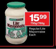 House Brand Regular/Lite Mayonnaise-750g/760g Each