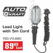 Auto Kraft Lead Light With 5m Cord (FED.VYL990) Each