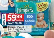 Pampers Wipes 3+1 Baby Fresh-256's Or Sensitive-224's-Per Pack
