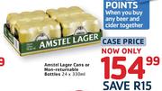 Amstel Lager Cans or Non-Returnable Bottles-24 x 330ml