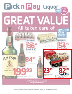 Pick n Pay Liquor : Great Value (23 Apr - 5 May 2013), page 1