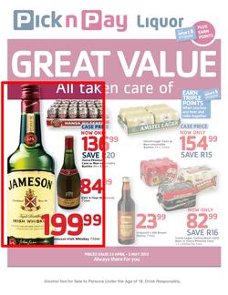 Pick n Pay Liquor : Great Value (23 Apr - 5 May 2013), page 1