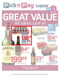 Pick n Pay Liquor : Great Value (23 Apr - 5 May 2013), page 1