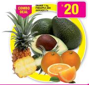 Orange-1kg, Pineapple and Avocado-2's