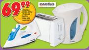 Essentials 1.7L Corded Kettle/2-Slice Toaster/1600W Steam Iron-Each