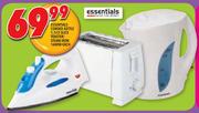 Essentials Corded Kettle 1.7L 2 Slice Toaster/Steam Iron 1600W-Each