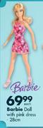Barbie Doll With Pink Dress-28cm Each