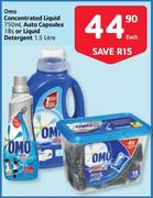 Omo Concentrated Liquid 750ml, Auto Capsules 18s Or Liquid Detergent 1.5L-Each