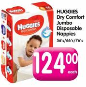 Huggies Dry Comfort Jumbo Disposable Nappies-56's/66's/76's