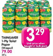 Twinsaver 1-Ply Toilet Paper(Wrapped)-24's