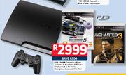 PS3 500GB Console+Gran Turismo5Academy Edition+ Uncharted3 Drake'sDeception Game Of The Year