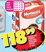 Huggies Dry Comfort Value Pack Disposable Nappies Mini-66's/Midi-58's/Maxi-50's/Junior-44's-Per Pack