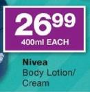 Nivea Body Lotion/Cream-400ml Each