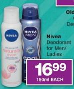 Nivea Deodorant For Men/Ladies-150ml Each