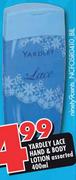 Yardley Lace Hand & Body Lotion Assorted-400ml