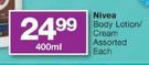 Nivea Body Lotion/Cream Assorted-400ml