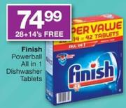 Finish Powerball All In 1 Dishwasher Tablets-28+14's Free